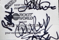Ticket stub signed by Scott, Joey, Charlie, and Frank of Anthrax