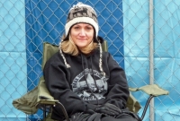 Brenda waiting in line