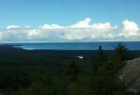 Hogback Mountain Hike view of Lake Superior and Harlow Lake in the for ground