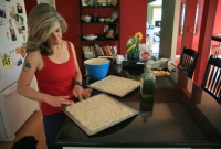 Brenda working the dough