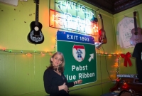 Brenda with fun signage inside PJ\'s Lager House