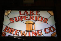 Nice stained glass / agate window at Lake Superior Brewing