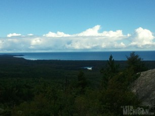 Hogback Mountain Hike view of Lake Superior and Harlow Lake in the for ground