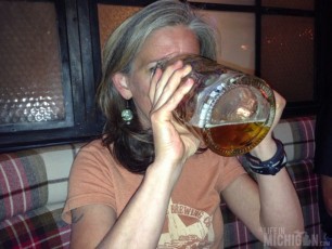 Brenda can handle a big beer too!