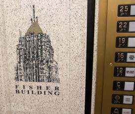 Fisher Building - etched marble inside elevator