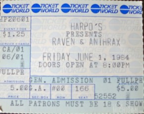 1984 ticket stub from the first time I saw Anthrax