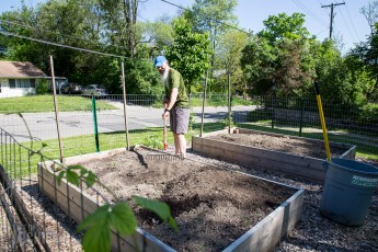 Spring Gardening, Chuck turning the soil