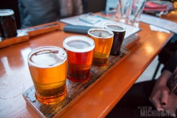 A flight of beer at Griffin Claw Brewing