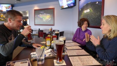 A hungry crew happy to be warm and have a beer after the race 