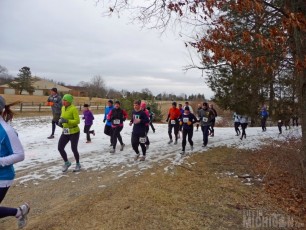 Runners getting into the grove about a quarter mile into the No Frills All Thrills trail race