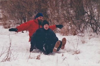 Chuck sledding with his nephew Iain