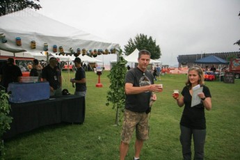 Brenda and Jeff exchanging samples